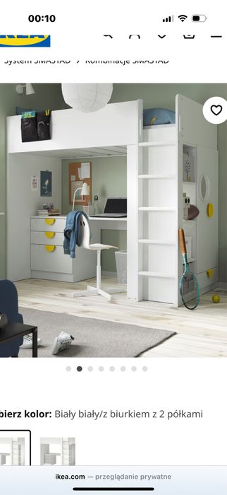 Łòżko -JAK NOWE-  SMASTAD- IKEA  z biurkiem, szafą i szufladą.