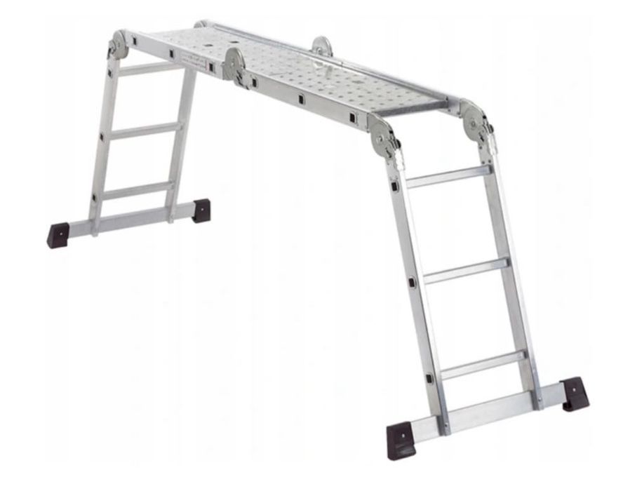 Drabina aluminiowa przegubowa 4x3 + podest do 150 kg