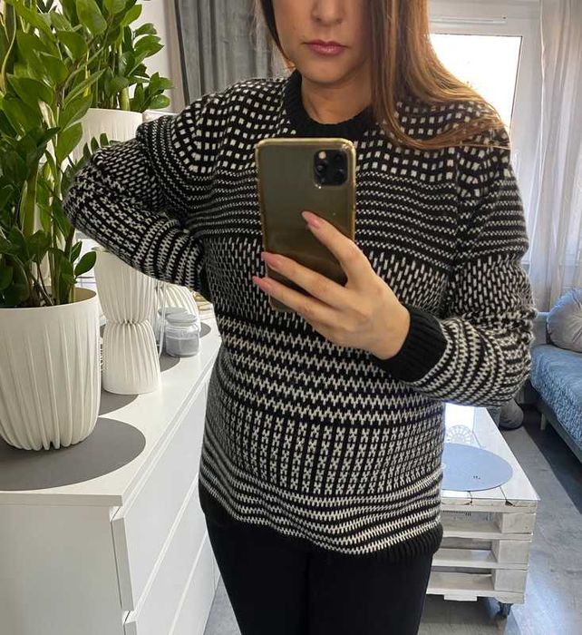 Czarno biały sweter we wzory H&M Divided  M-XL Wełna