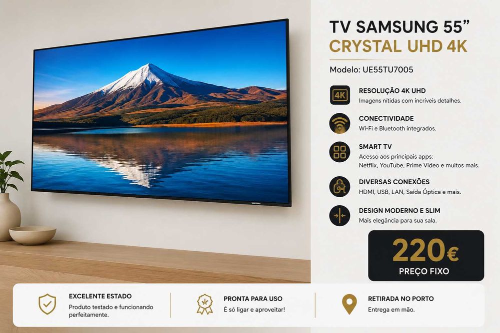 TV Samsung 55” Crystal UHD 4K – Como Nova | Smart TV