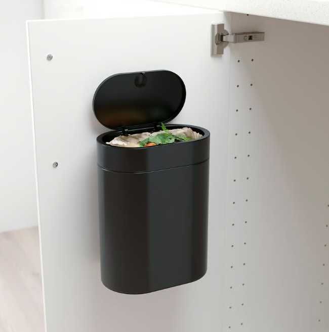 Caixote do lixo IKEA BROGRUND 4L – Preto, com tampa de pressão, Novo