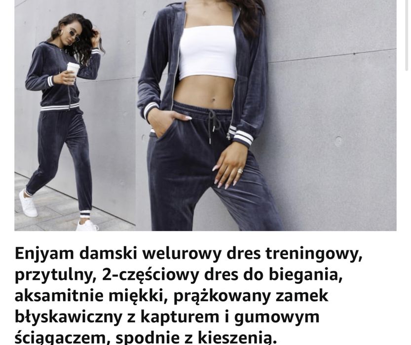 Enjyam Damskie welurowe zestaw dresowy