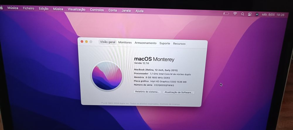 MacBook Retina 12 2015 8GB SSD 256GB Monterey Impecável