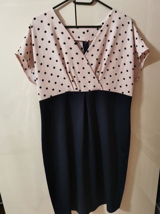 Sukienka ciążowa Branco 42 XL pudrowy róż granatowa groszki