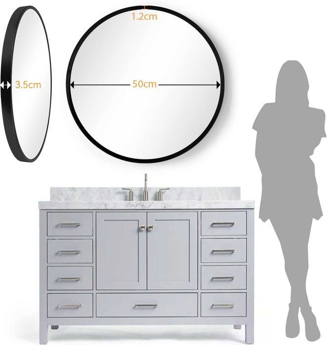 Nowe lustro okrągłe TEMFAU / czarne / średnica 50cm !495!