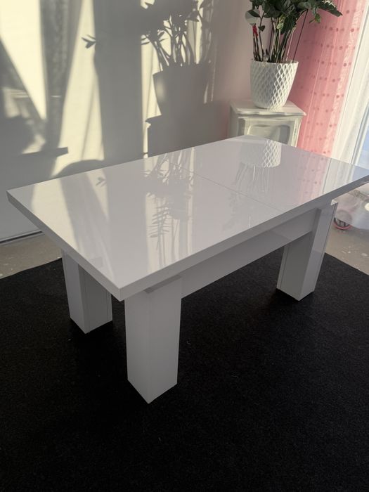 Biała ława lakierowana stolik stół rozkładana  połsk