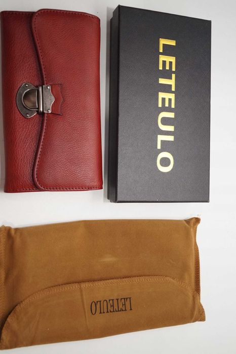 1949 LETEULO Ochrona RFID duży damski portfel skórzany czerwony retro