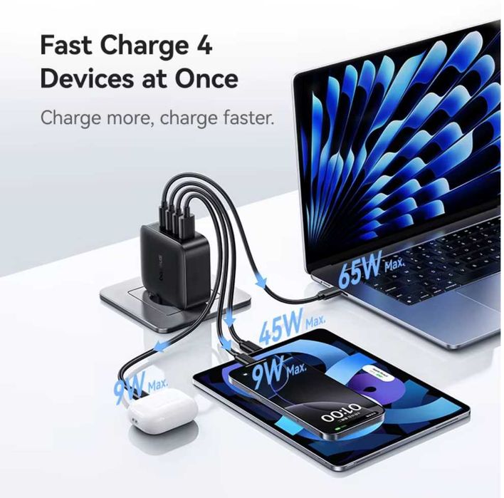 Зарядний пристрій Baseus Enerfill FH11 140W GaN PD 4 USB зарядка швидка