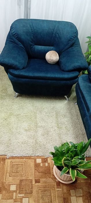 SOFA + FOTEL granatowy/ciemna zieleń  po renowacji