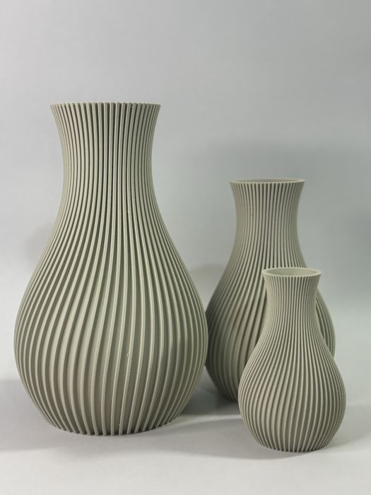 Vaso Decorativo 3D Texturado Cinza Mate (Set de 3 ou Individual)