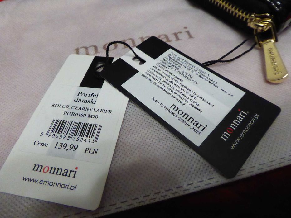 Portfel damski Monnari elegancki czarny duży skóra eko prezent