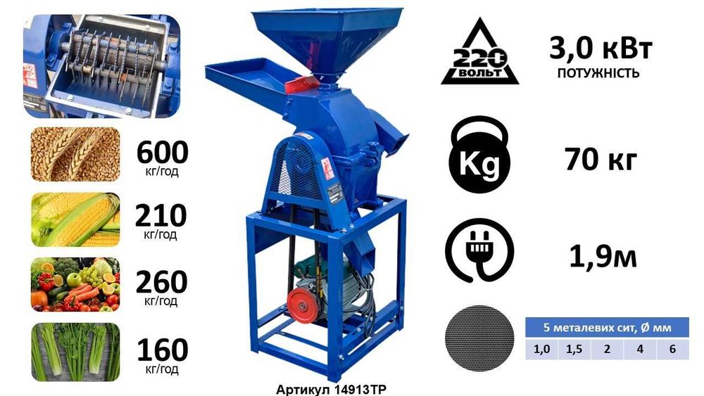 Найкраща дробілка корморізка. Зерно, овочі, фрукти. ДТЗ КР-20С