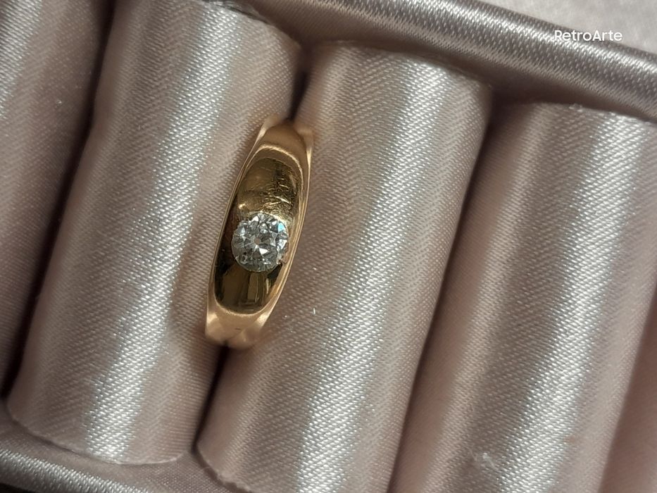 R.6 Antyk Pierścionek Obrączka Soliter Brylant stary szlif WYCENA