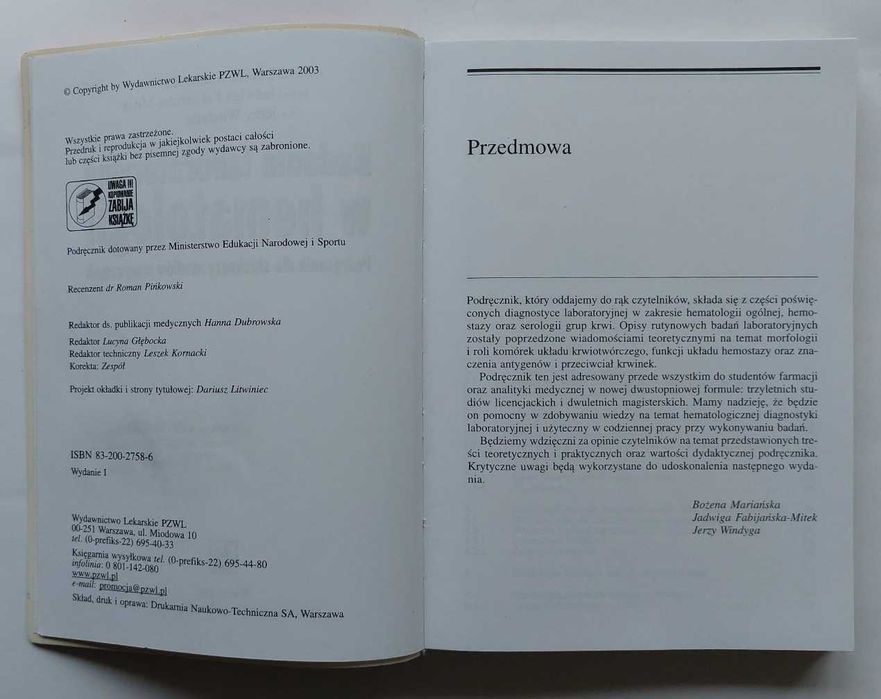 Badania laboratoryjne w hematologii Bożena Mariańska