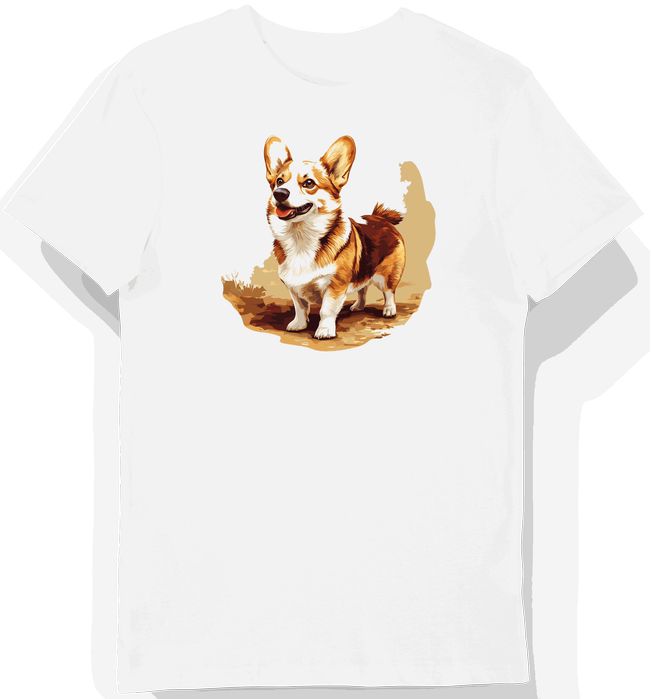 Koszulka męska biała z grafiką psa corgi w słońcu XL