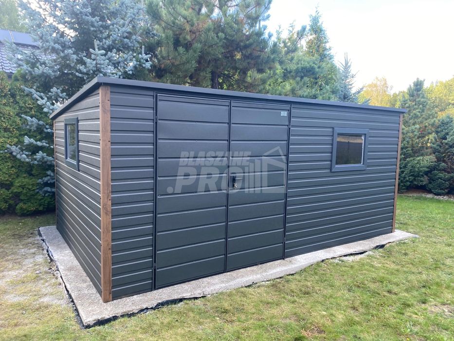 Schowek - domek ogrodowy 5x3m - brama dwuskrzydłowa antracyt   GP651