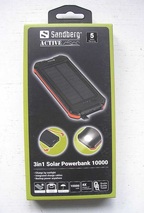 Повербанк Sandberg (сонячна панель, вбудовані кабелі, малі габарити)