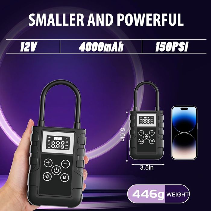 mini compressor de ar portátil 150 PSI, insuflador elétrico 12 V  USB