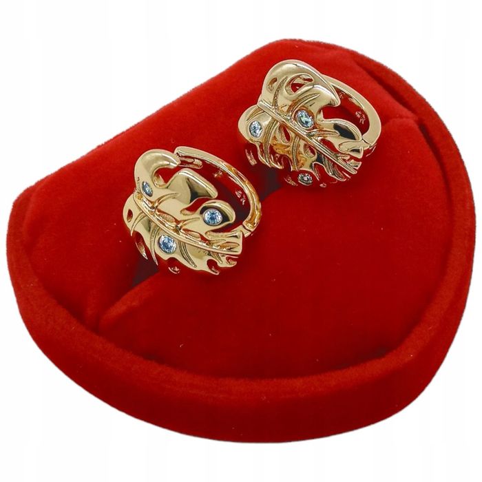 Złote Kolczyki Brylantowe Liść Monstera  Antyalergiczne K1688