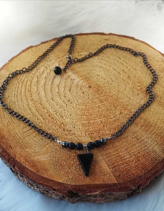 Męski łańcuszek z turmalinem, lawa wulkaniczna i hematytem