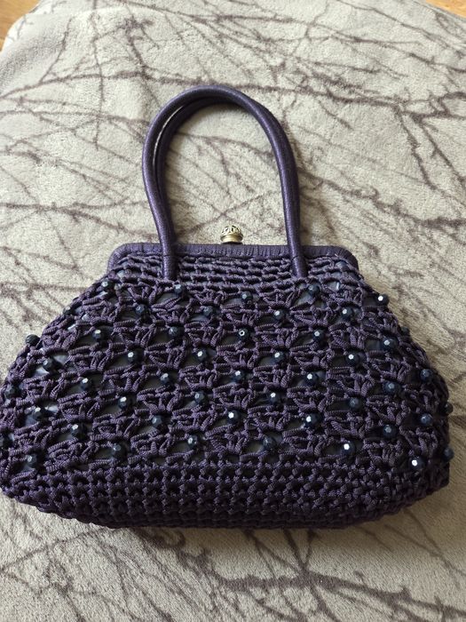 Сумка, небольшая, дамская, Италия, плетеная, тёмно-синяя, вечерняя.