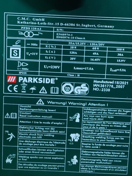 Зварка/полуавтомат з Німеччини PARKSIDE PFDS 120/сварочный аппарат/апарат/сварка /напівавтомат