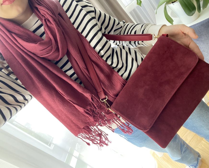 Сумка бордова марсала + шарф в колір