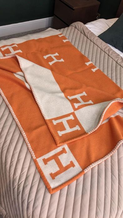 Плед Hermes Avalon помаранчевий (кашеміровий плед Гермес)