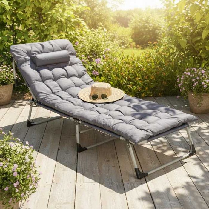 Leżak Ogrodowy Leżanka Fotel Wędkarski Składany Przenośny z materacem