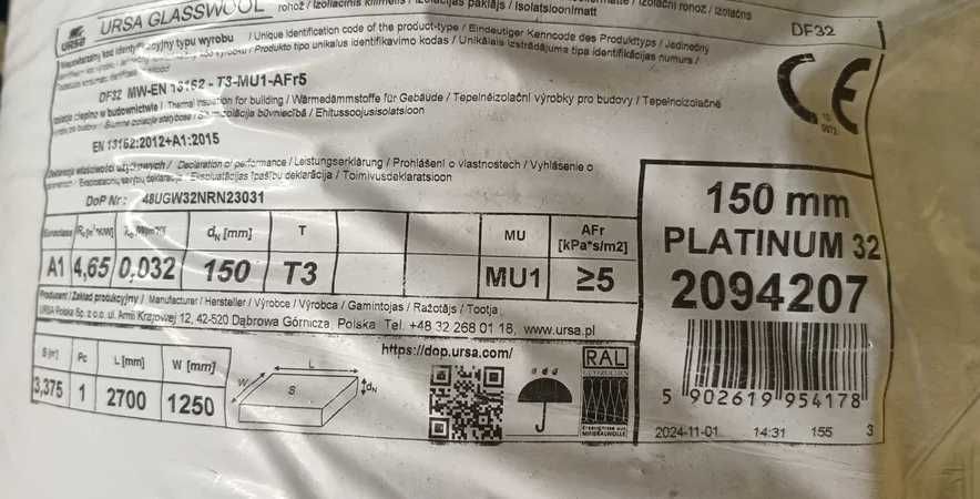 Wełna mineralna Ursa Platinum 0032, nowa
