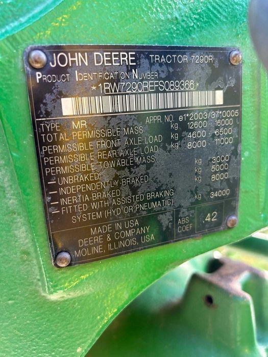 John Deere 7290R powershift 2015r brutto! nie JD 6250R GPS