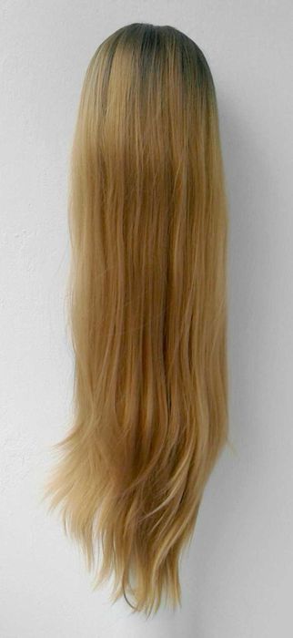 Lace Front blond złota peruka z odrostem ombre prosta długa złoty wig