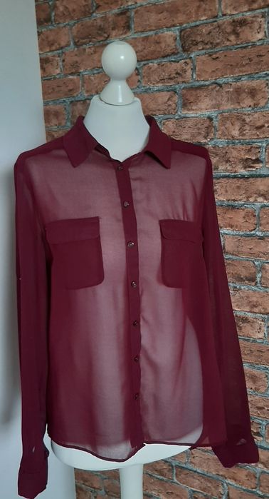 Bordowa koszula damska transparentna S