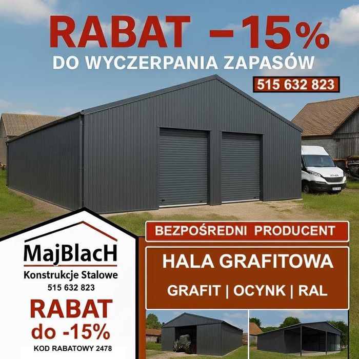 OCYNKOWANA Wiata Otwarta / Garaż Blaszany /HALA /WIATA– Maj-Blach