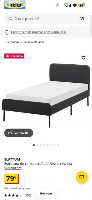 Cama IKEA SLATTUM (90x200) + Colchão + Protetor