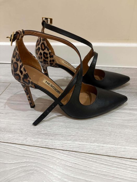 Szpilki damskie eleganckie buty na obcasie czarne panterka neścior r.37