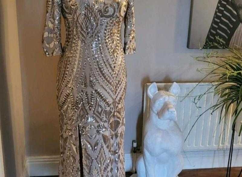 Вечернее длинное золотистое платье с пайетками Quiz сукня плаття