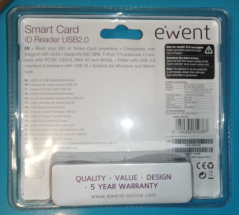 Leitor Cartão Cidadão USB Ewent Smart Card ID Reader