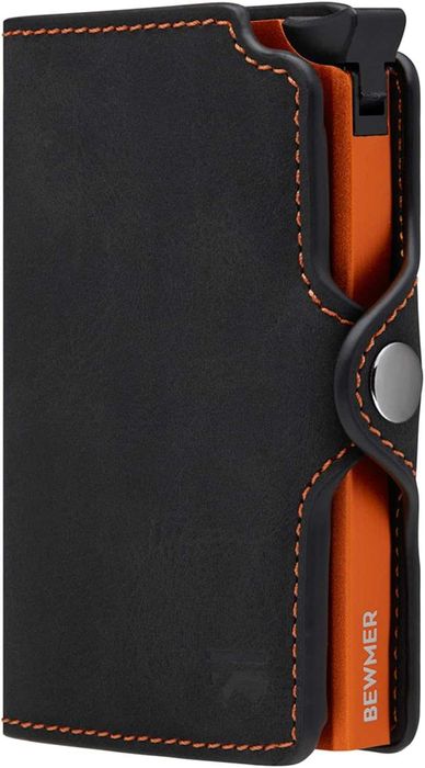 Slim portfel na karty RFID z klipsem na pieniądze czarny-pomarańczowy