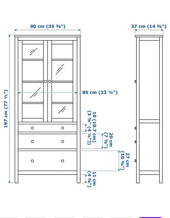 Сервант IKEA HEMNES 90x197 см з 3 ящиками білий