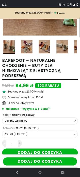 Buty niemowlęce z elastyczną podeszwa barefoot