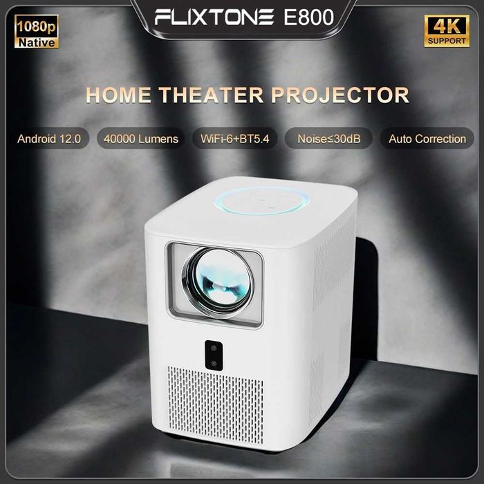 Проектор FlixTone E800, FullHD, Android, 1920х1080, White