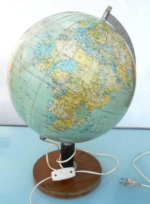 Globus podświetlany  fizyczna mapa świata, oryginał z PRl