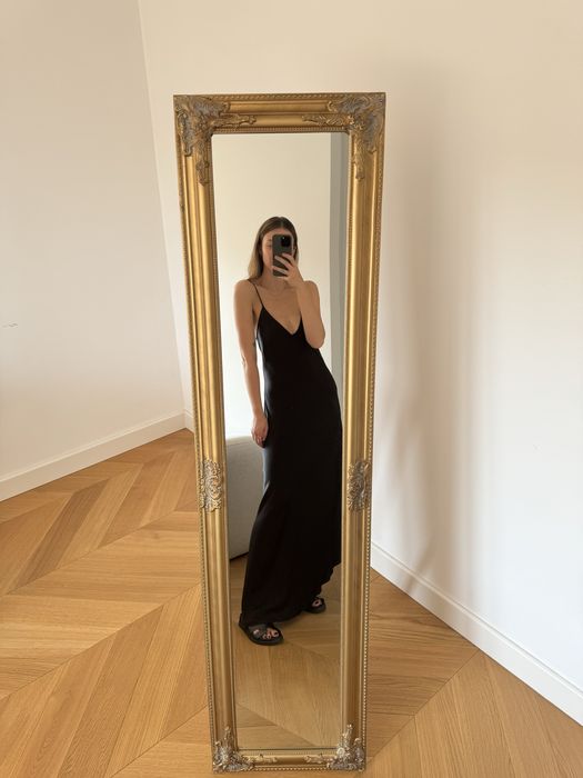 100% jedwab Raey czarna sleep dress cienkie ramiączka maxi M 38