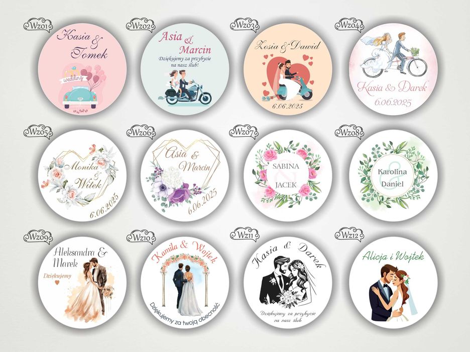 PRZYPINKI BUTTONY na ŚLUB WESELE dla gości na podziękowanie 50 sztuk