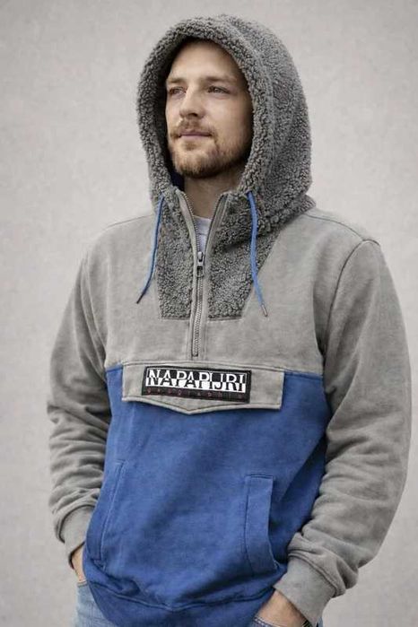 Napapijri B-Course Half Zip Hoodie Sherpa Anorak Bluza Rare sold out