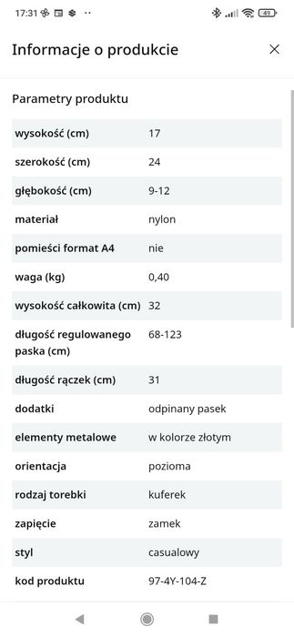 Torebka kuferek z nylonu Wittchen