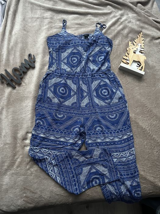 Letni, wakacyjny, wzorzysty, długi kombinezon, niebieski, lindex, M/L