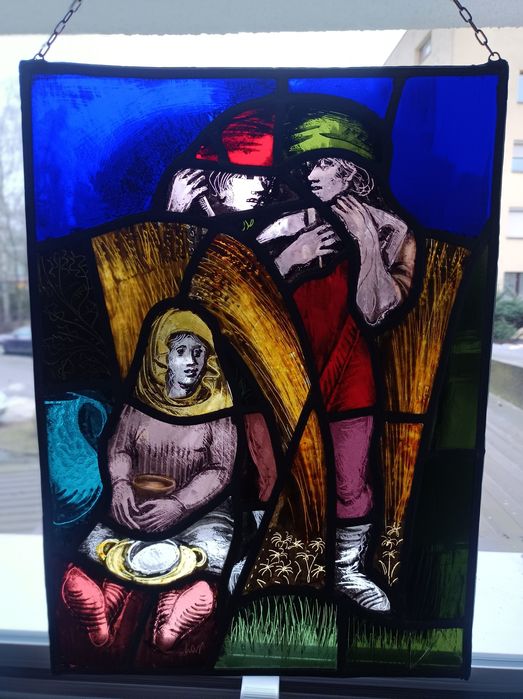 Piękny witraż .Antyk .Sygnatura .Francja.