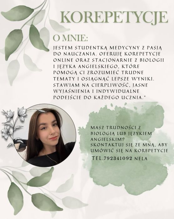 Korepepetycje język angielski biologia stacjonarnie online